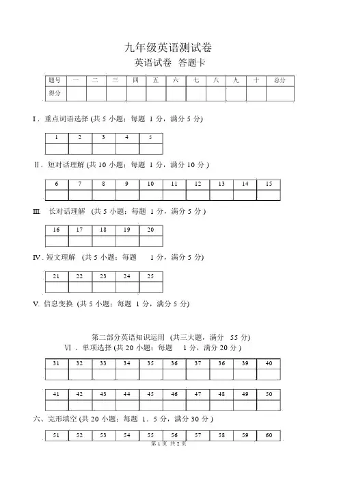 中考英语答题卡模板