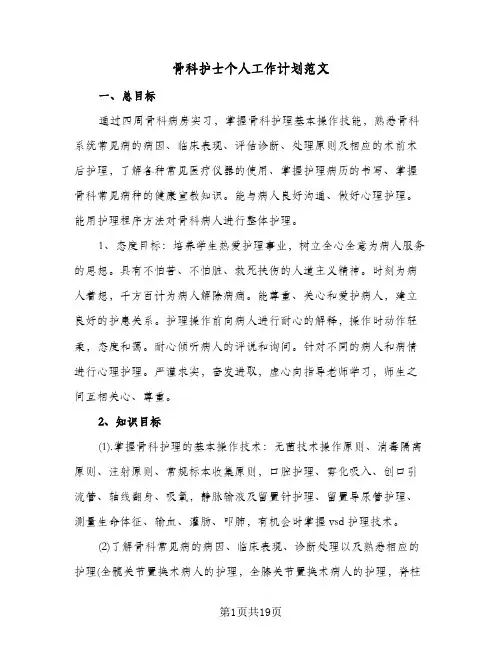 骨科护士个人工作计划范文（五篇）