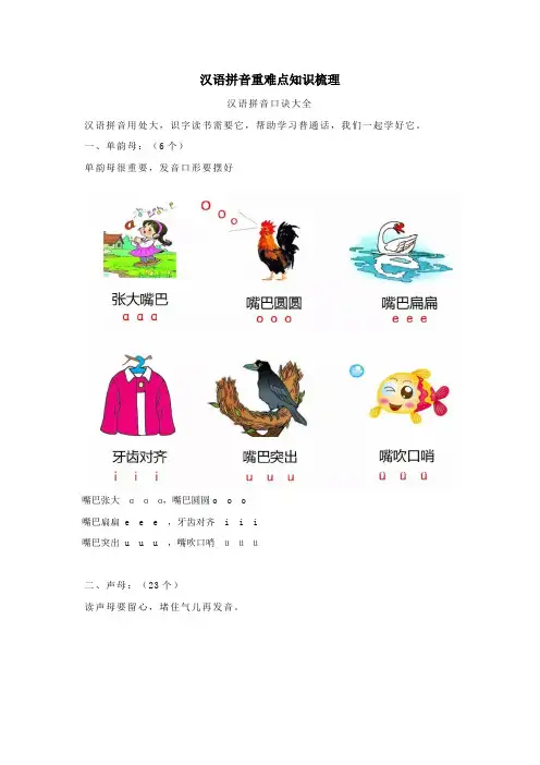 人教部编版小学一年级语文教材解读上 汉语拼音重难点知识梳理