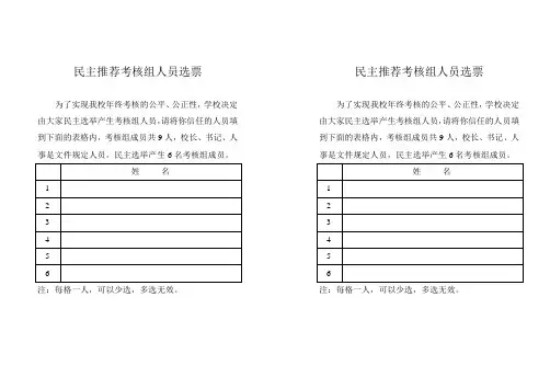 民主推荐考核组人员选票