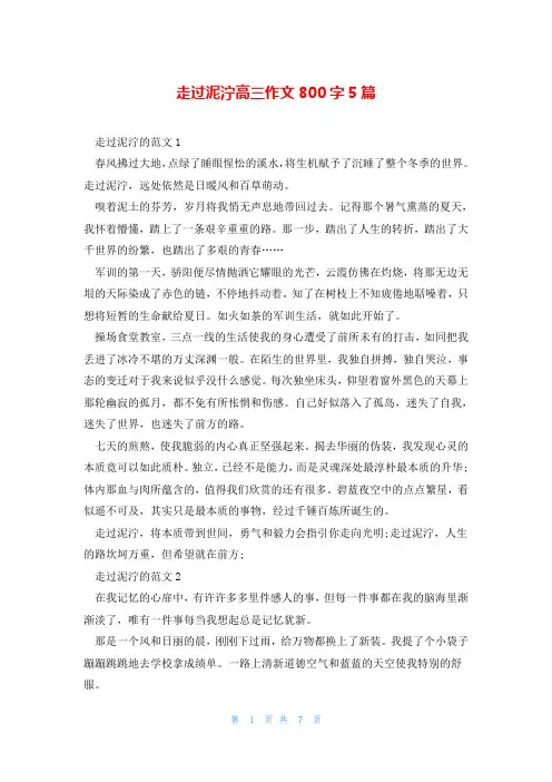 走过泥泞高三作文800字5篇