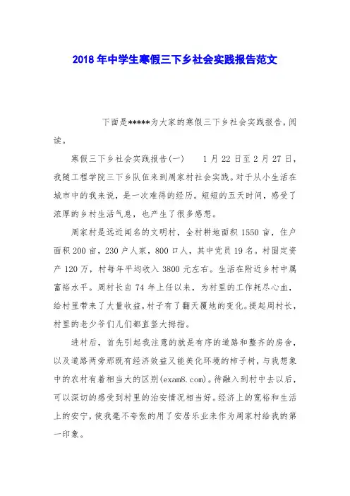 2018年中学生寒假三下乡社会实践报告范文