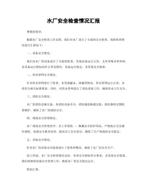 水厂安全检查情况汇报