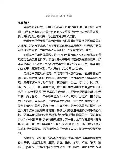龙宫导游词（通用12篇）