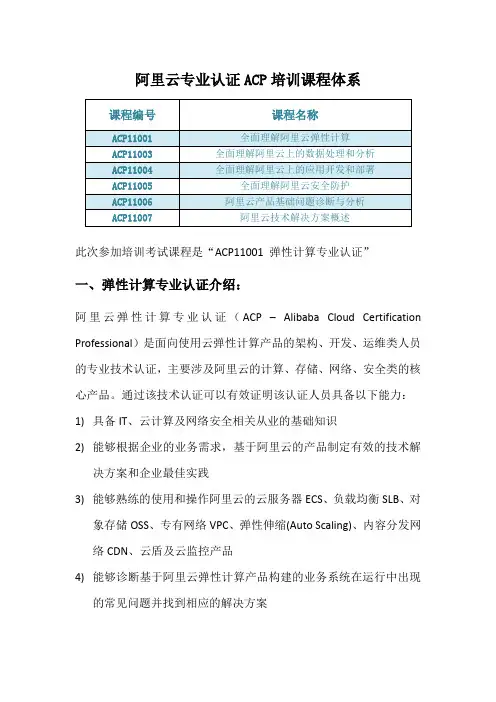 阿里云ACP弹性计算认证考试大纲