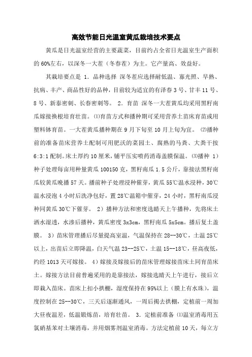 高效节能日光温室黄瓜栽培技术要点