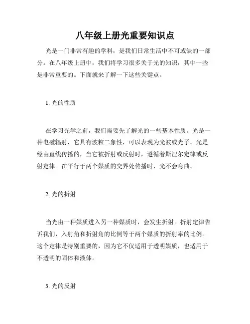 八年级上册光重要知识点