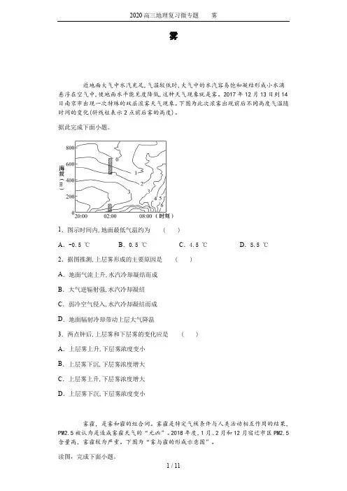 2020高三地理复习微专题    雾