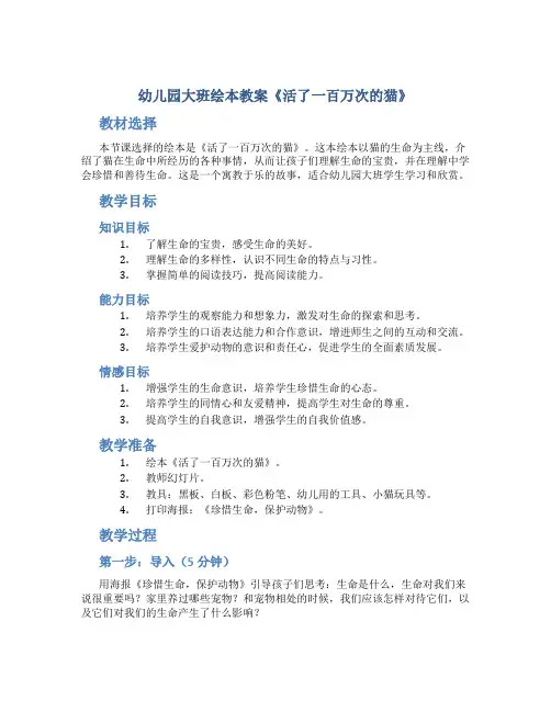 幼儿园大班绘本教案《活了一百万次的猫》