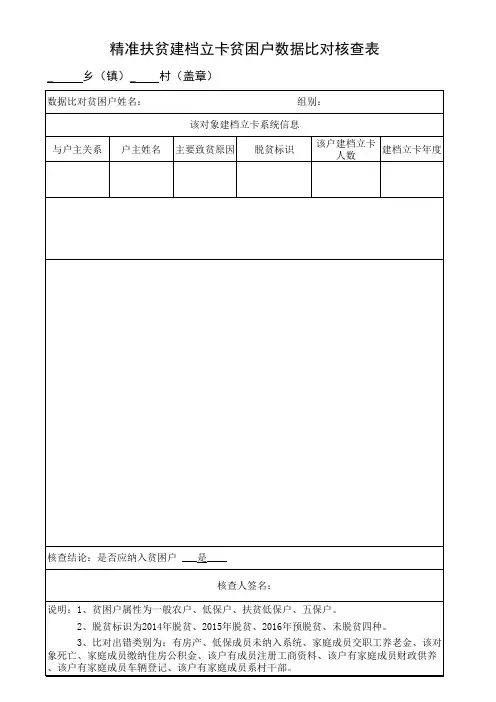 精准扶贫建档立卡贫困户数据比对核查表