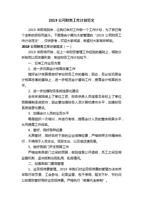 2019公司财务工作计划范文