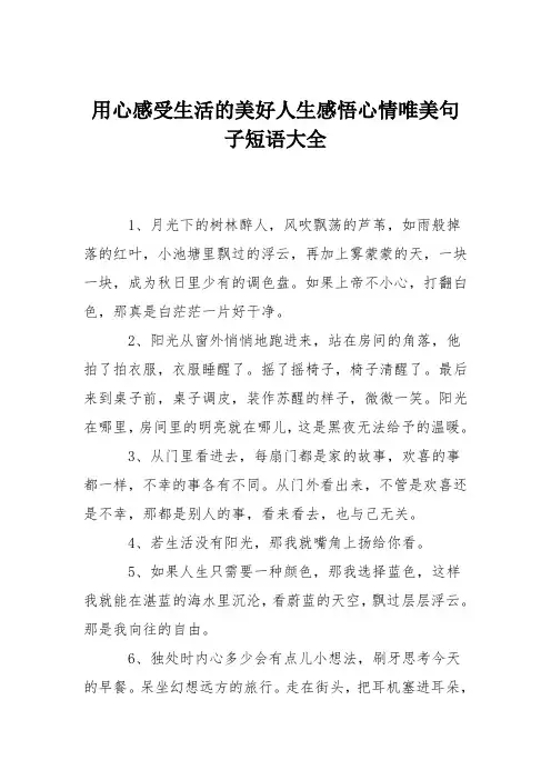 用心感受生活的美好人生感悟心情唯美句子短语大全