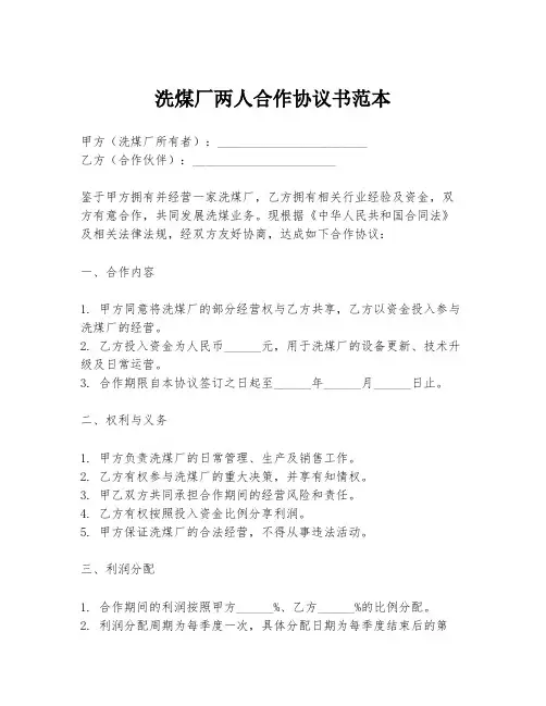 洗煤厂两人合作协议书范本