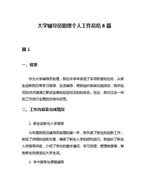 大学辅导员助理个人工作总结6篇