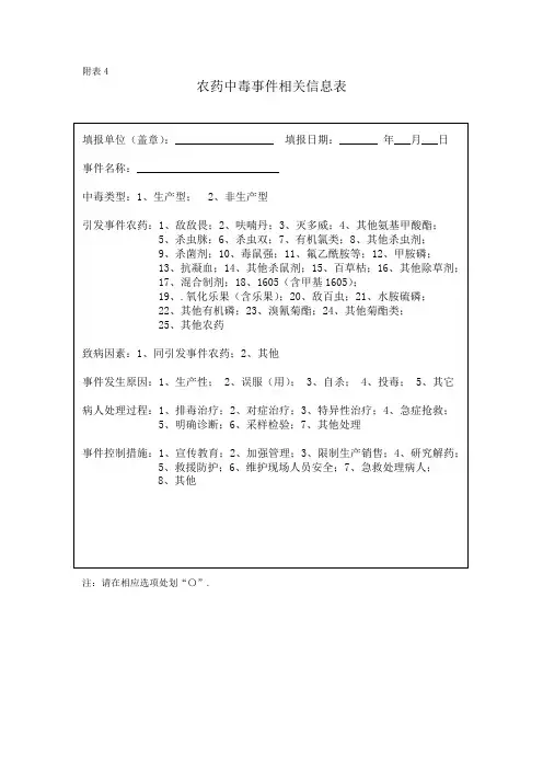 农药中毒相关信息表