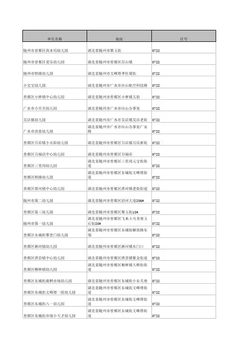 随州幼儿园名录