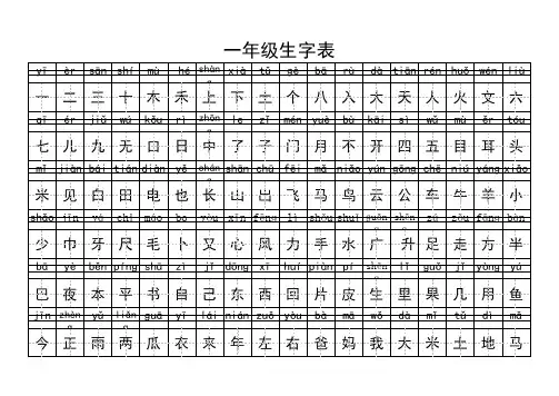 小学语文一年级生字-米字格