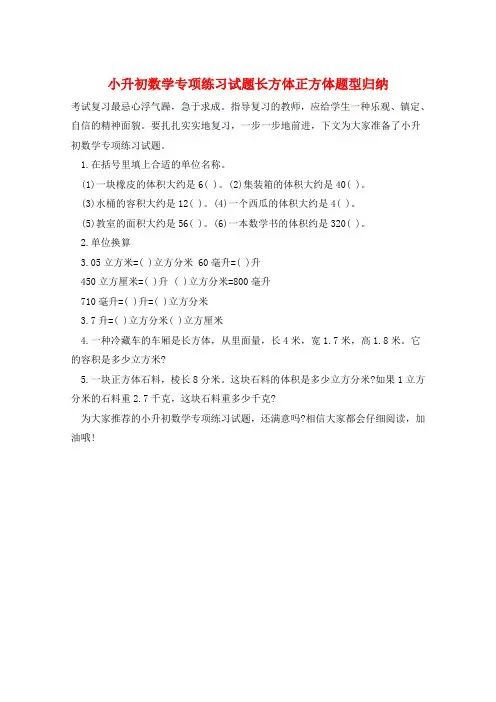 小升初数学专项练习试题长方体正方体题型归纳  