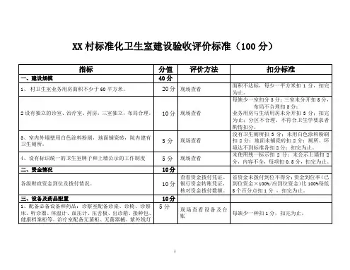 村级标准化卫生室建设验收评价标准