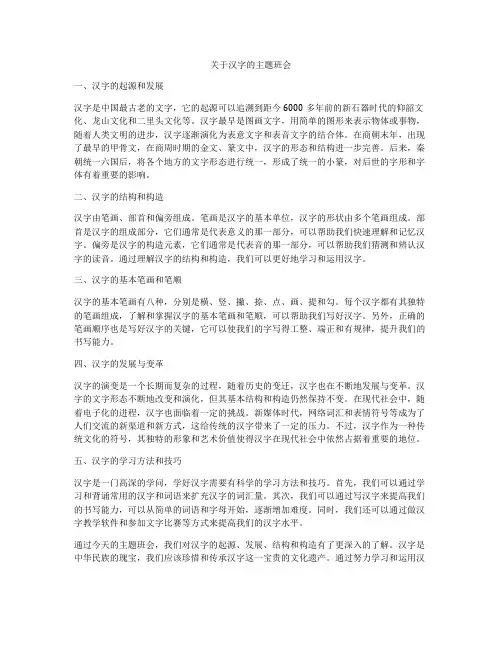 关于汉字的主题班会