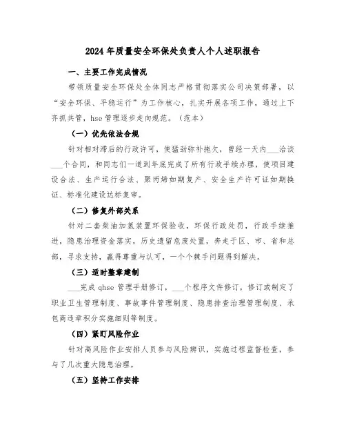 2024年质量安全环保处负责人个人述职报告(三篇)