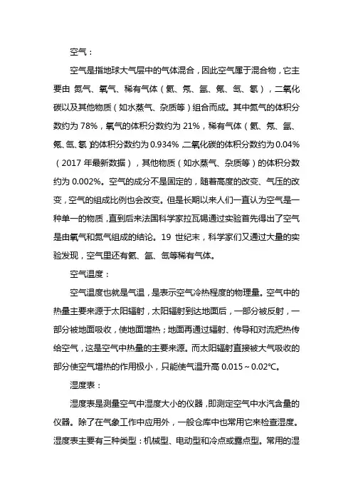 空气温度湿度对照表