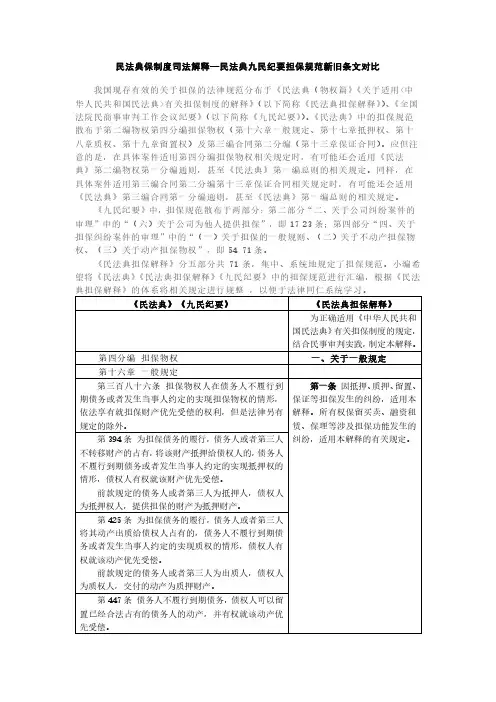 民法典保制度司法解释vs民法典九民纪要担保规范新旧条文对比表