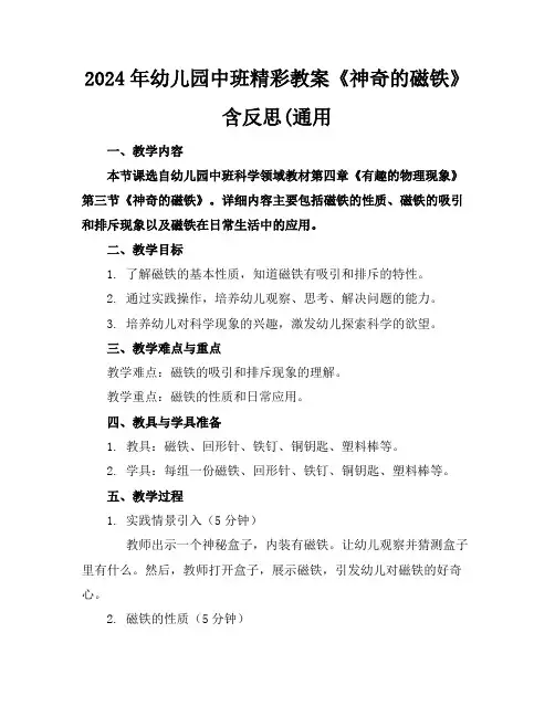 2024年幼儿园中班精彩教案《神奇的磁铁》含反思(通用
