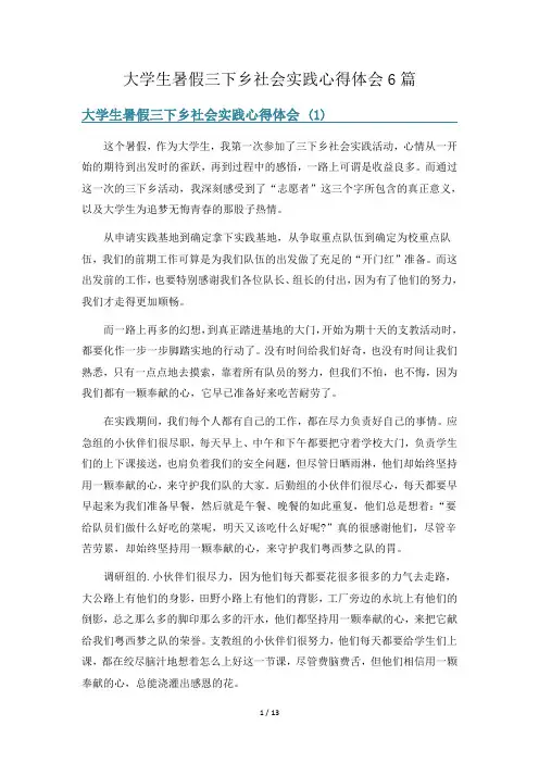 大学生暑假三下乡社会实践心得体会6篇