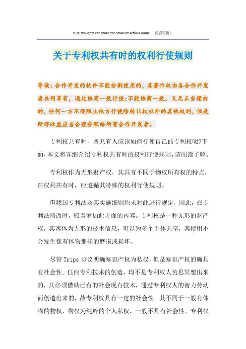 关于专利权共有时的权利行使规则