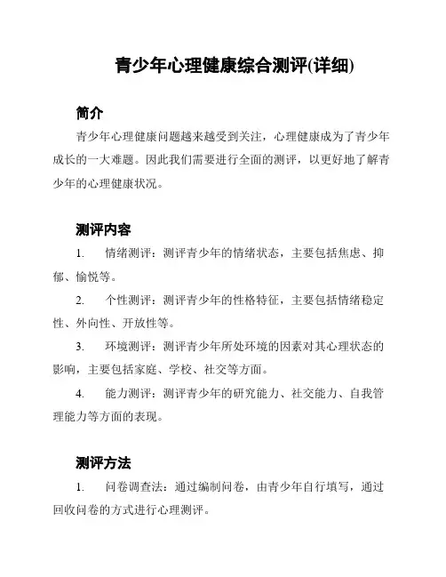 青少年心理健康综合测评(详细)