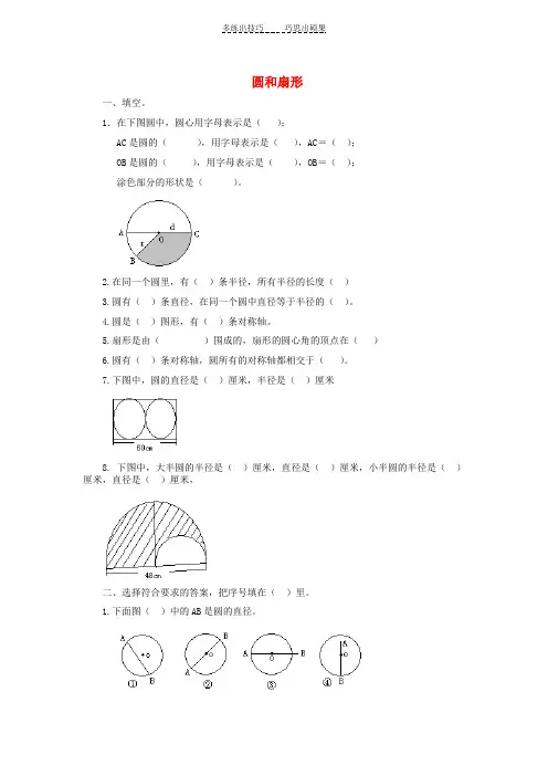 六年级数学上册《圆和扇形》练习