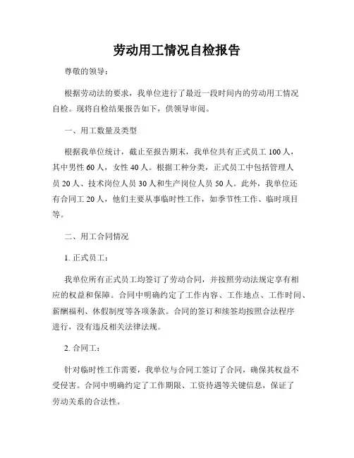 劳动用工情况自检报告