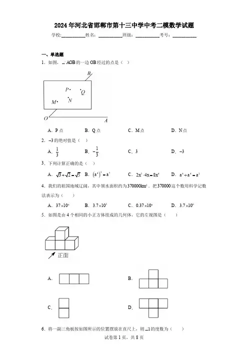 2024年河北省邯郸市第十三中学中考二模数学试题