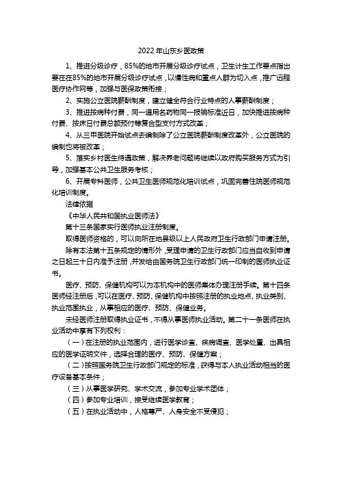 2022年山东乡医政策
