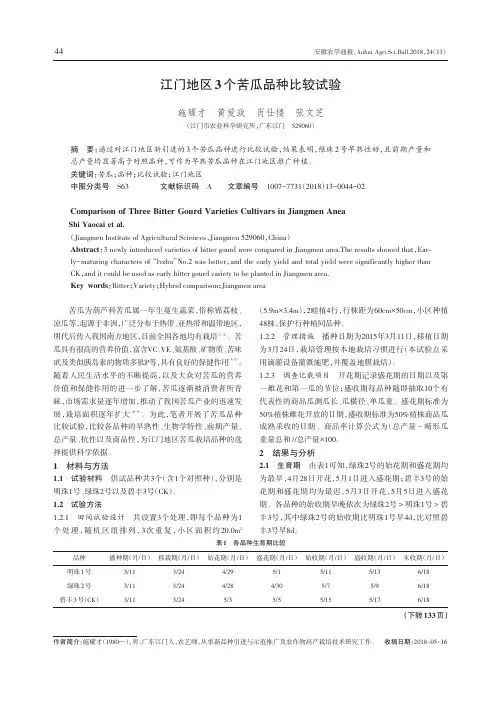 江门地区3个苦瓜品种比较试验