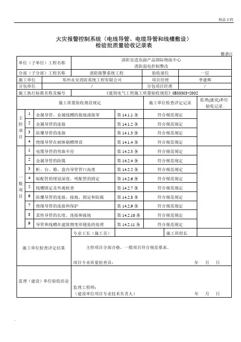 火灾自动报警系统全部检验批质量验收记录表