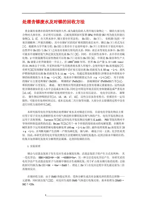 处理含锑废水及对锑的回收方法