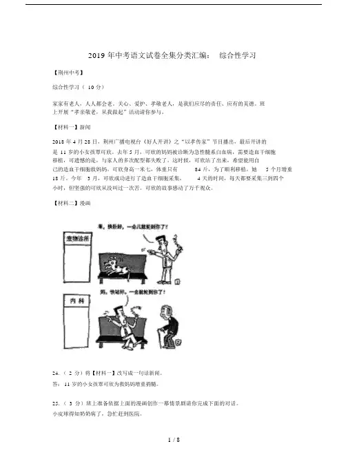 2019年中考语文试卷全集分类汇编：综合性学习.docx