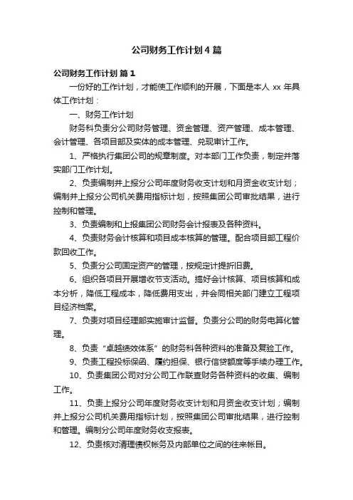 公司财务工作计划4篇