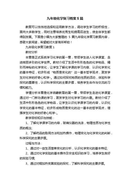 九年级化学复习教案5篇