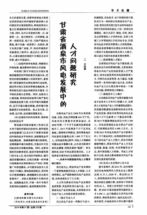 甘肃省酒泉市风电发展中的人才问题研究