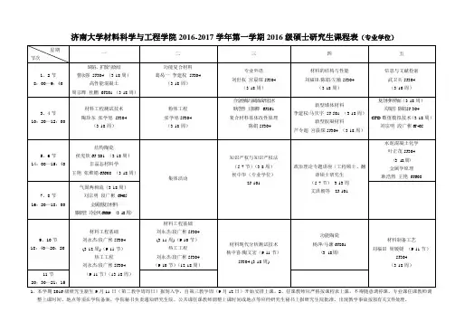 济南大学材料科学与工程学院2016-2017学年第一学期2016级
