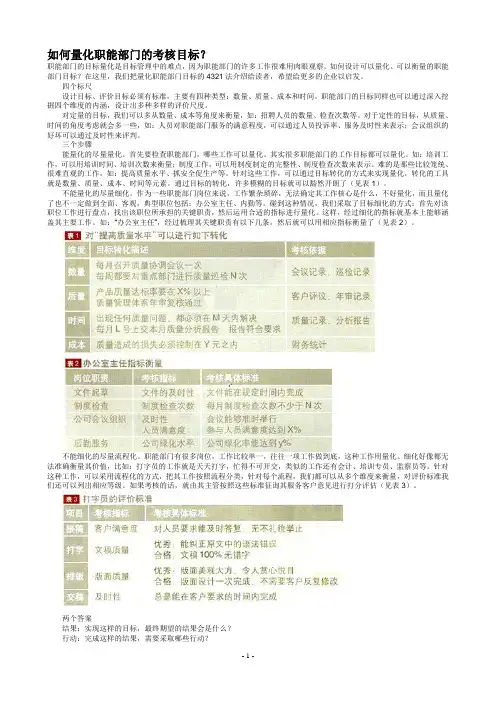 如何量化职能部门的考核目标