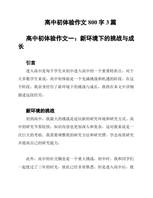 高中初体验作文800字3篇