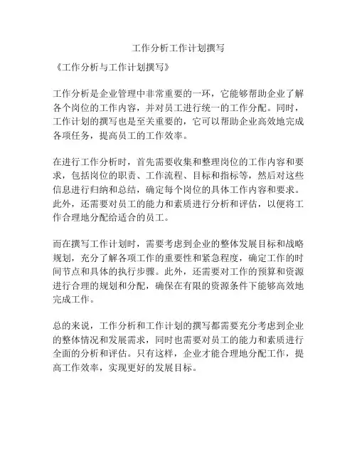 工作分析工作计划撰写