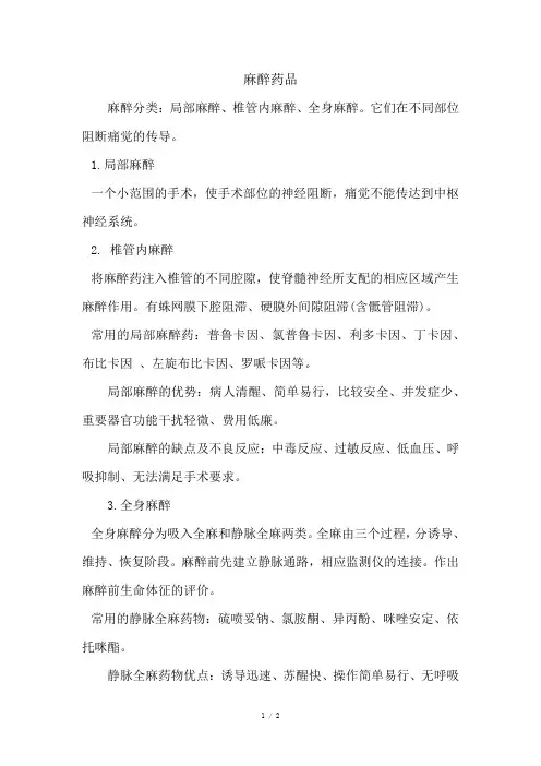麻醉药分类