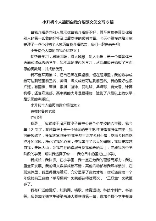 小升初个人简历自我介绍范文怎么写6篇