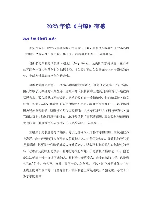 2023年读《白鲸》有感