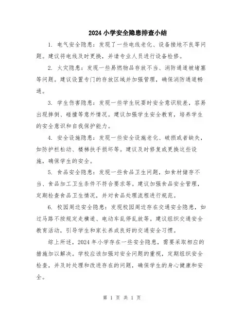 2024小学安全隐患排查小结